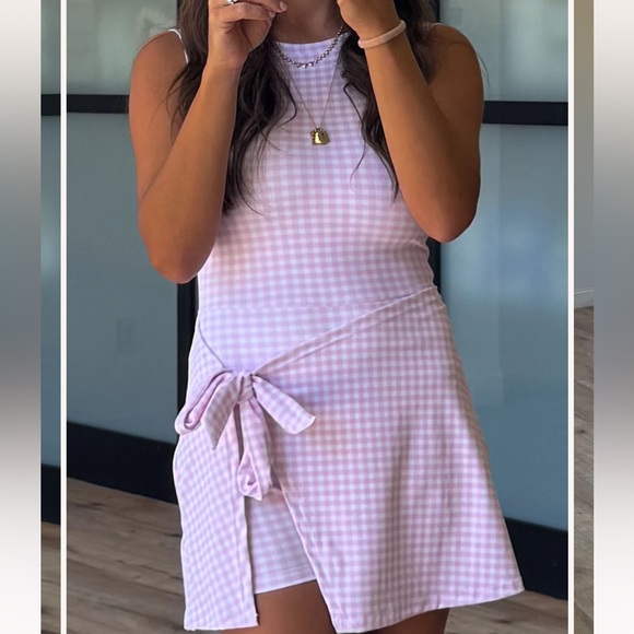 Sleeveless Lilac Gingham Romper with Side Tie - Picture 4 of 6